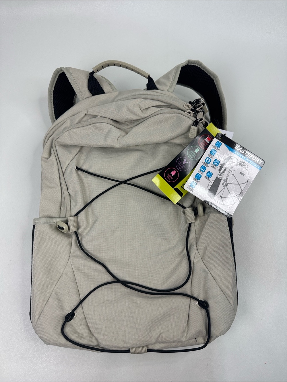Eastport Cream black lightweight Backpack Bungee Cord NEW NWT